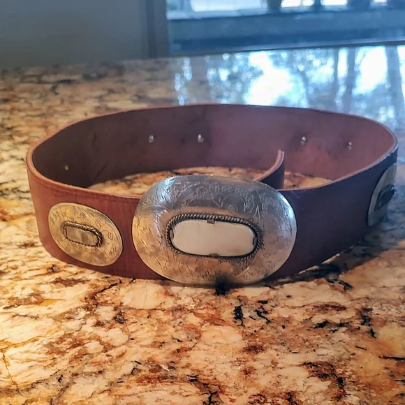 Chico's Brown Leather Belt with Silver-Tone Conchos - Picture 1 of 14